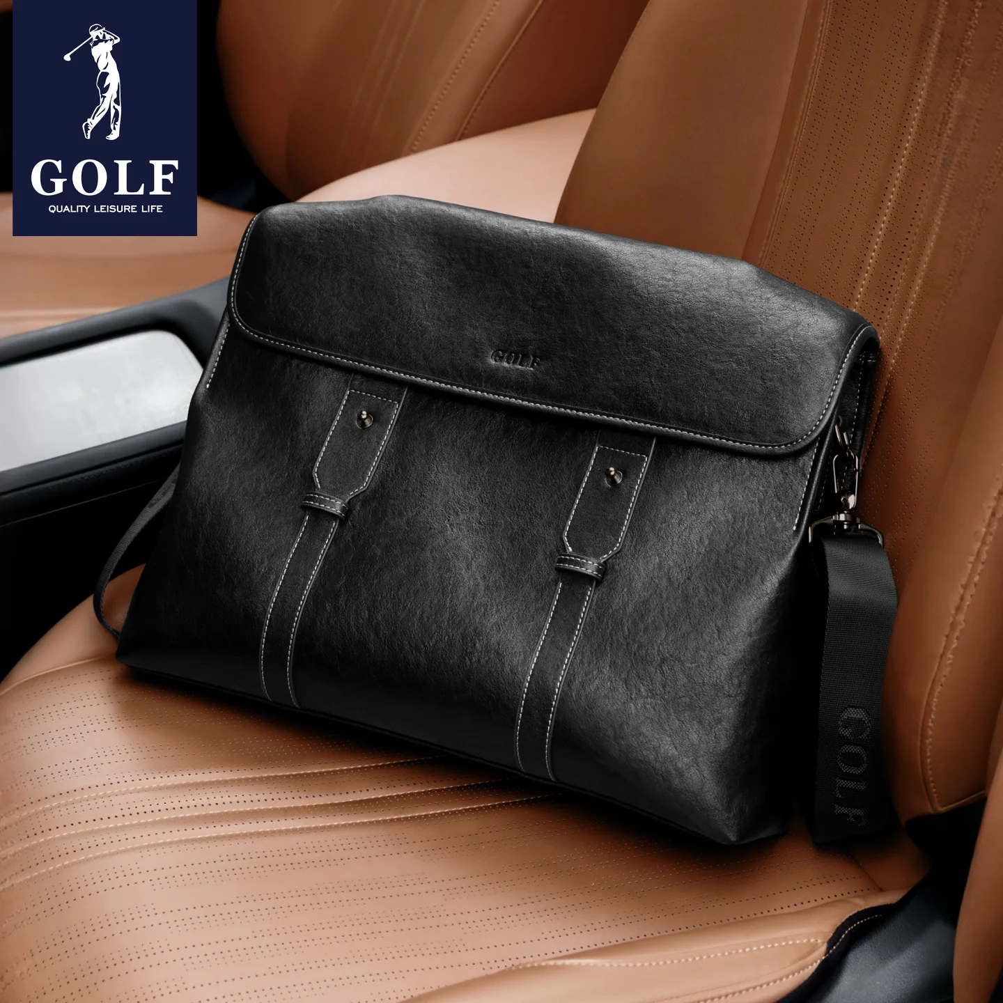 GOLF QUALITY Men's PU Leather Shoulder Bag Waterproof Casual Messenger Briefcase Large Capacity Vintage Business Handbag