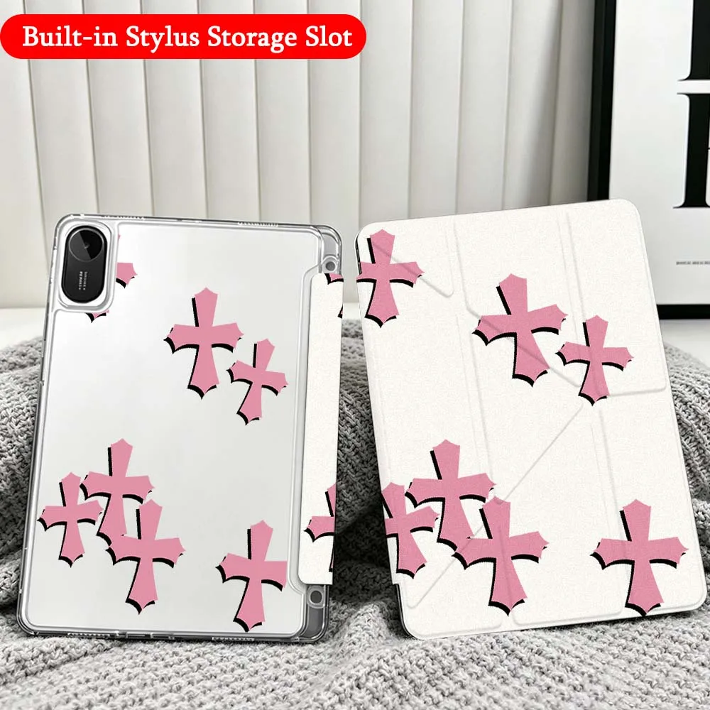 Cartoon Cross Christ Me Case For Xiaomi Redmi Poco Pad 5 6 7 8 Pro SE 11 11.2 12.1 Inch Transparent Y-Shaped Folding Tablet