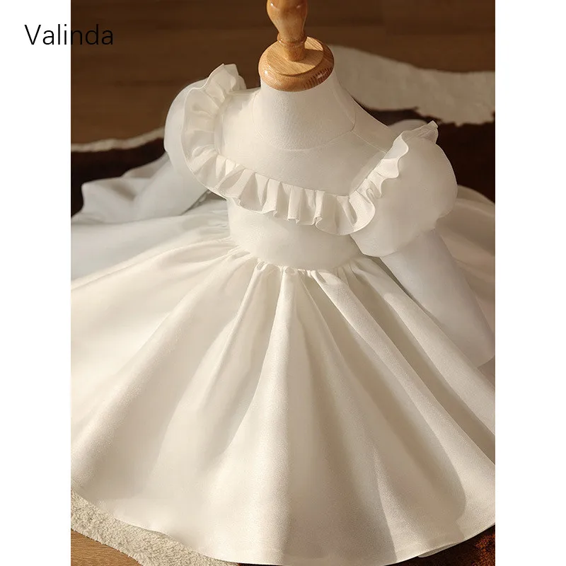 Long Sleeves White Girl Christening Dress for Birthday Party Kids Attire