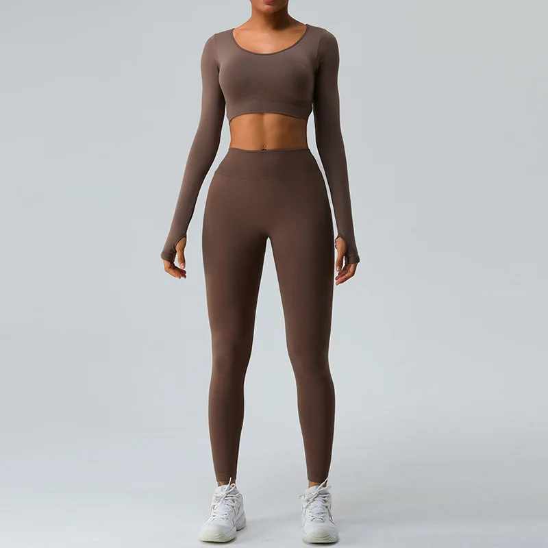YJ-Autumn and Winter New Long Sleeve Yoga Wear Suit Women Seamless Sexy Crossover Back-Beautifying Peach Hip Raise Yoga Pants
