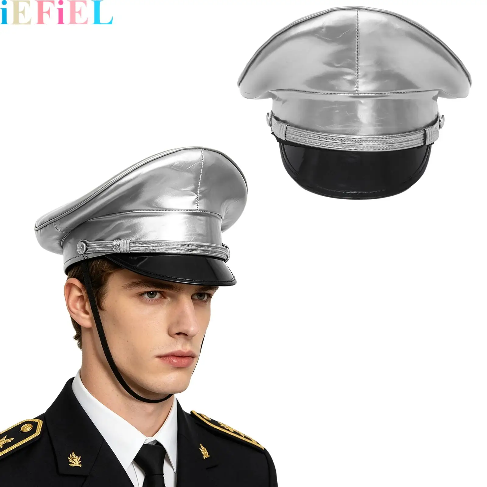 

Patent Leather Captain Hat Police Hat Rave Punk Goth Hat Cosplay Head Gear for Stage Performance Nightclub Dance Party
