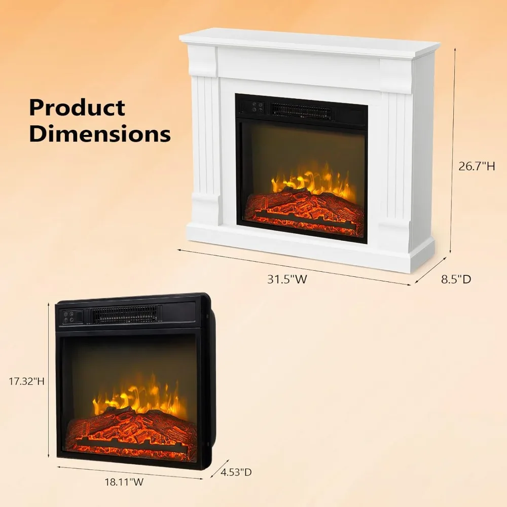 Chimenea eléctrica independiente de 32 pulgadas con repisa, control remoto, temporizador, 6 efectos de llama, calor ajustable