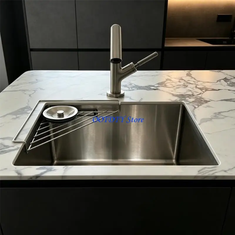 367A Sponge and Dish Cloth Holder Sink Rack Stainless Steel Corner Drain Shelf with Triangular Open Wire Organizers for Kitchen
