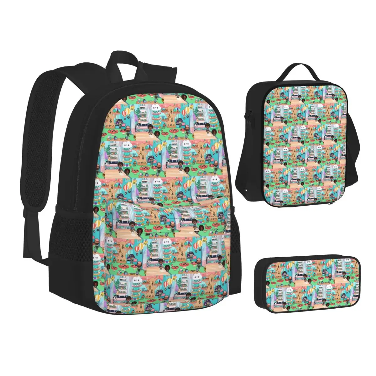 Toca Life Box Toca Boca Mochilas bonitas para juegos, mochilas escolares para niños y niñas, mochila para niños, bolsa para el almuerzo, bolsa para bolígrafos, juego de tres piezas