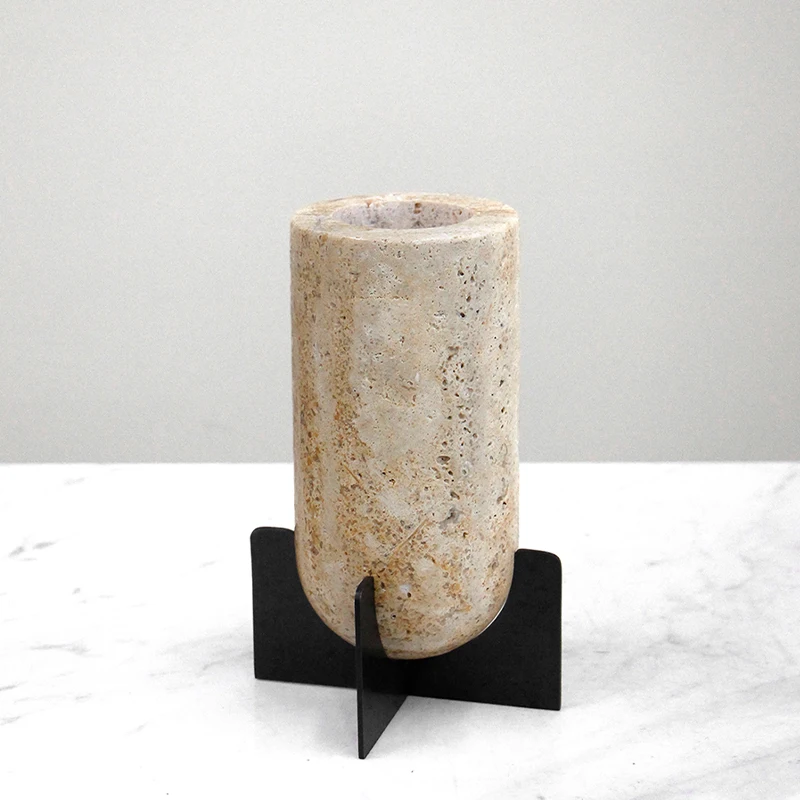 Modern House Sales Office Natural Yellow Travertine Vase Ornaments Living Room Dining Room Flower Arrangement Home Decorations
