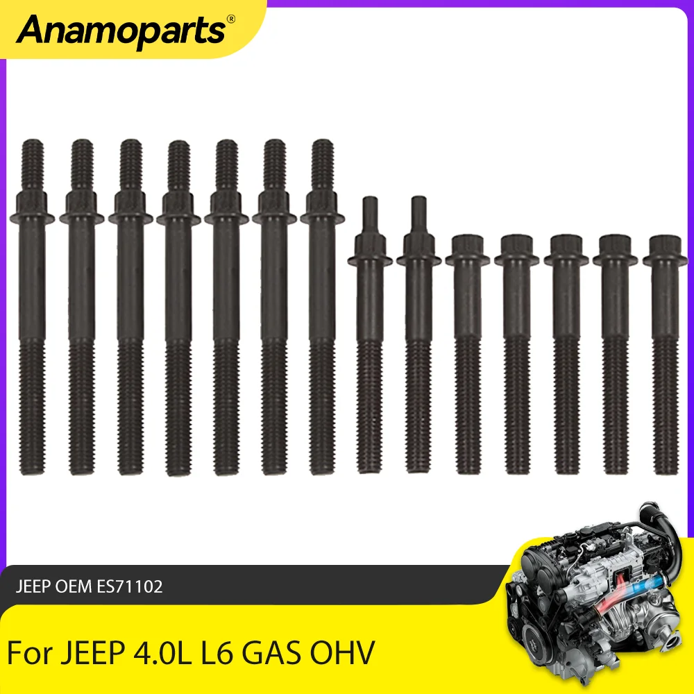 Engine Parts Cylinder Head Bolt Set Fit 4.0 L ERH For Jeep Wrangler TJ Grand Cherokee 4.0L L6 GAS OHV ES71102 99-03