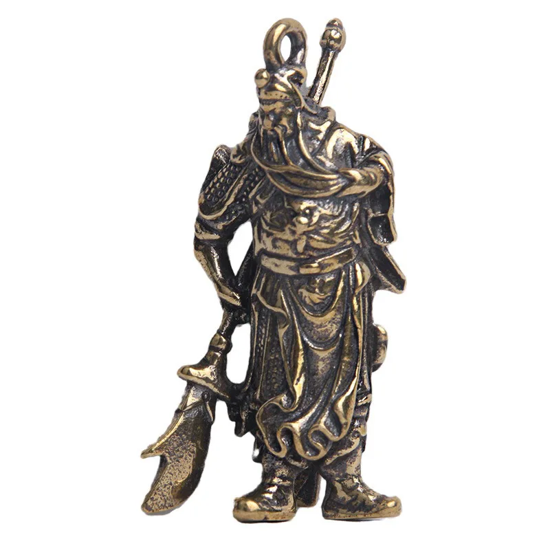 Solid Brass Chinese Guan Gong Figurines Keychain Pendant Loyal Righteous Guan Yu Miniatures Fengshui Home Decoration Knickknacks