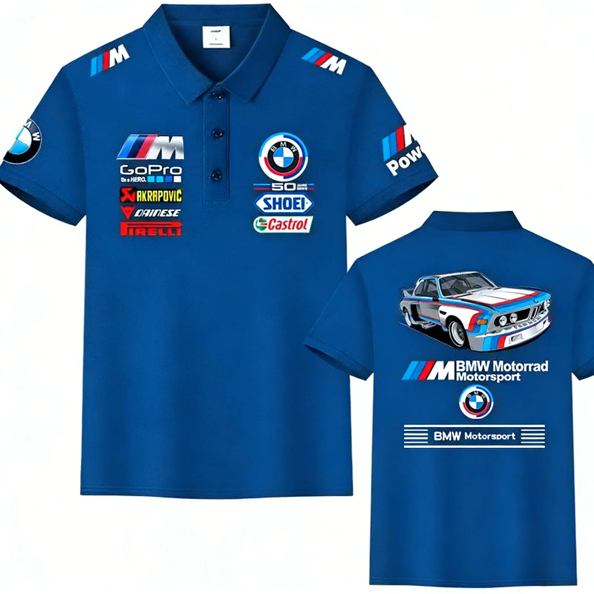 2026 Summer New Y2k BMW Power Polo Shirt for Men, Motorsport Print Logo, Breathable Cotton Casual Short Sleeve Collared Tops image 4