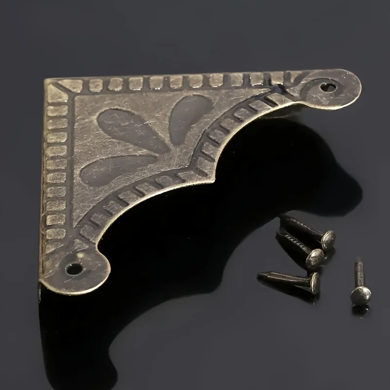 8Pcs Furniture Fittings Antique Corner Bracket Jewelry Gift Box Wood Case Decorative Feet Leg Corner Decorative Protector +Nails view 6