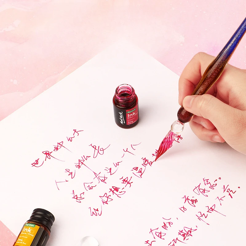 12 Color 7ml Water-soluble Gold Powder Colored Ink Glass Pen Painting Set Writing Painting Crystal Glass Pen Dipping Pen