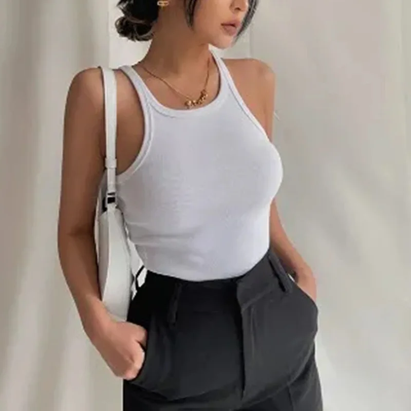 Women Fashion With Halter Neck Skinny Bodysuit Sexy Sleeveless Snap-button Female Playsuits Mujer Women's jumpsuit solid top y2k