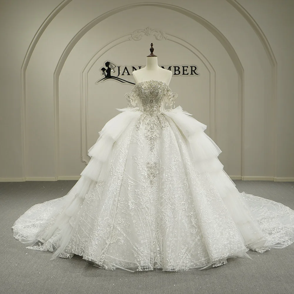 Customized Luxury Wedding Dress Short Sleeve White Wedding Dress Ball Gown Princess Bridal Ball Dress vestidos de novia boda