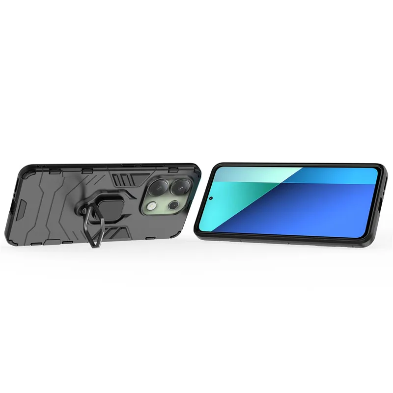 레드미 노트 13 4G 케이스, 레드미 노트 11 12 13 프로 플러스 5G 커버, 레드미 13C 12C 용 하드 아머 핑거 링 보호 범퍼