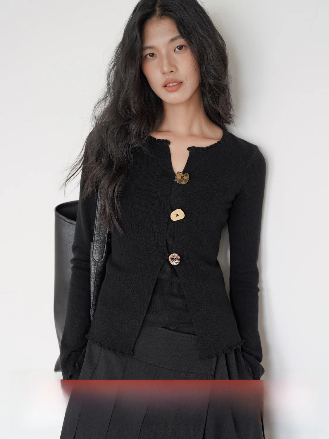 

EIGHTHMONTH Bla, облегающий вязаный открытый кардиган, женский сексуальный топ для пикантных девушек, прямой топ, длинный све, обычная длина