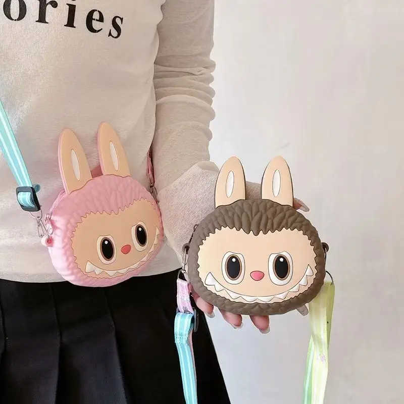 Labubu Bag Chain Bubble Mart Children\'S Bag Cartoon Cute Silicone Crossbody Bag Boys And Girls Toy Bag Pullcloth Wallet