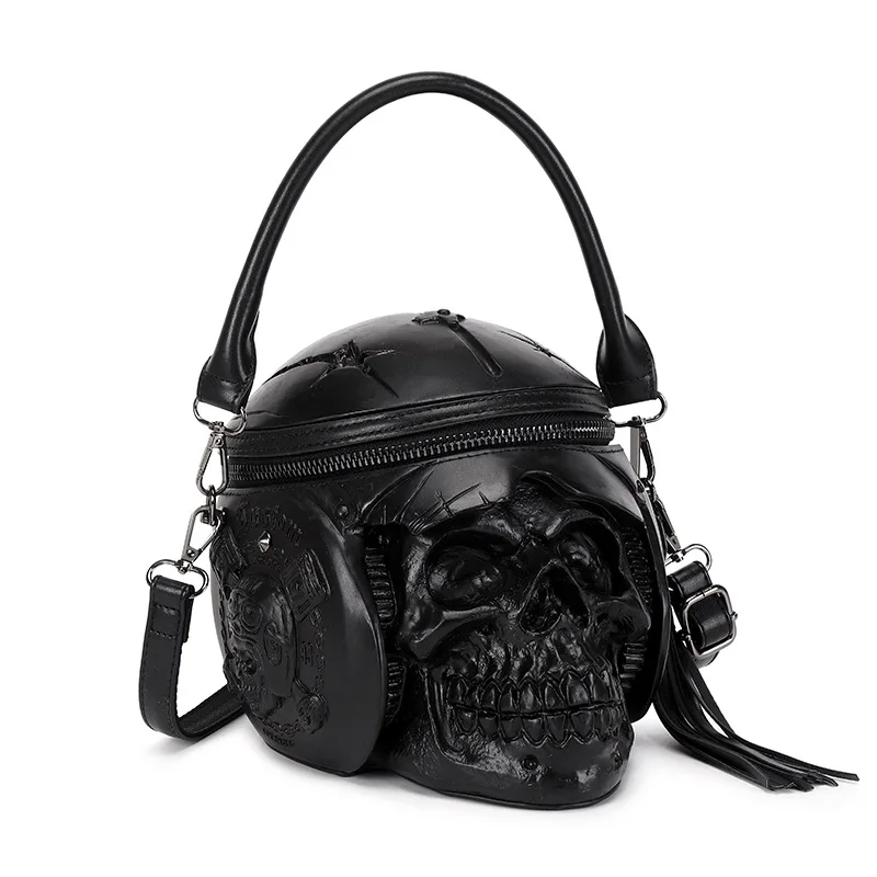 Punk Style 3D Skeleton Head Halloween Themed Handbag Shoulder Bag Women's Crossbody Bag Leather Material British Style