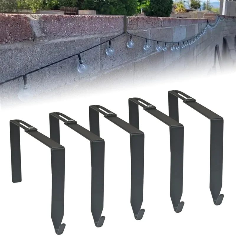 A26F-String Light Hangers 5 Pieces Adjustable Outdoor Light String Hooks For 3.2-6 Inch Concrete Cinder Block Wall And Fencing