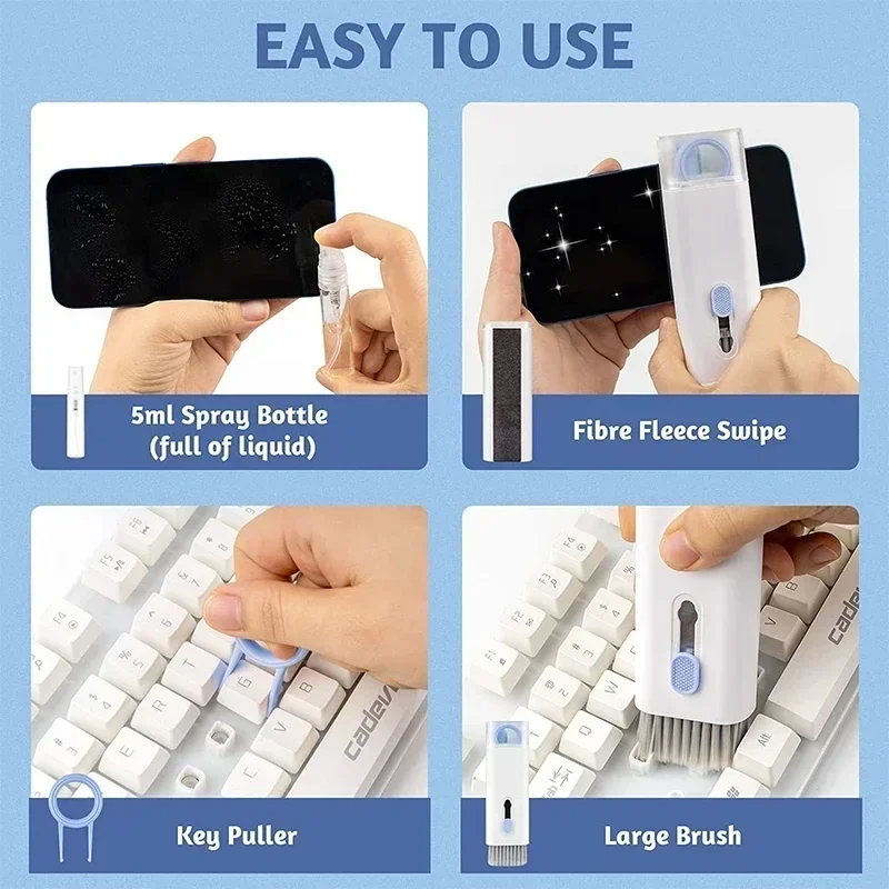 Keyboard Cleaning Kit 7-in-1 Laptops Cleaner with Keycap Puller, Multifunctional Keyboard Brush Cleaning Set for Airpods Phone image 4