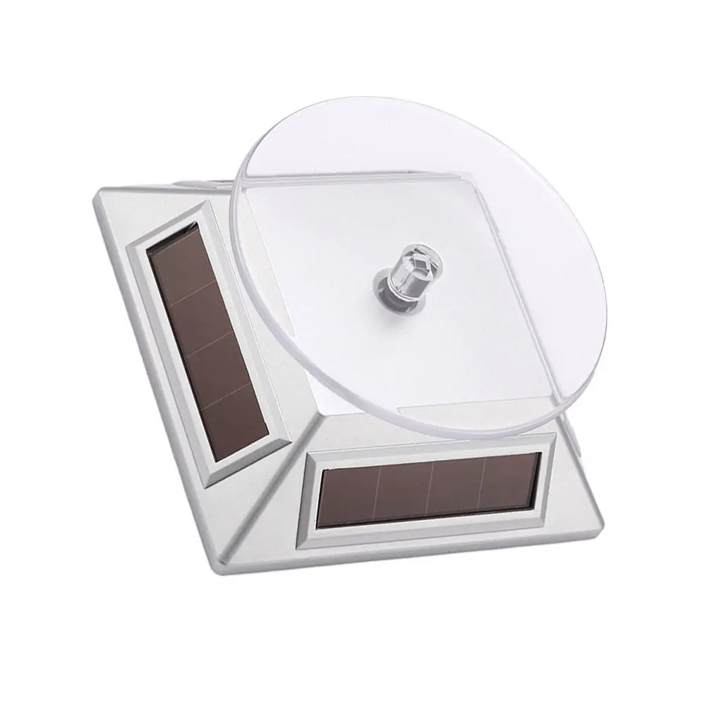 Solar Display Stand Silver Rotating Jewelry Watches Mobile Phones Digital Cameras Battery Operated Rotating Platform