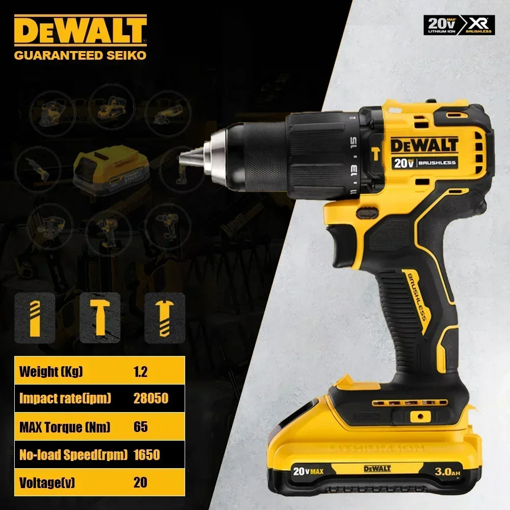 Dewalt DCD709 Cordless Impact Drill Brushless Motor 20v 65Nm 1650rpm 28050bpm Multi Protect Screw Drilling Universal 18v Battery