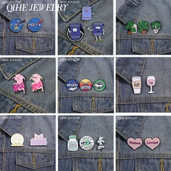 2-3Pcs/Set Cartoon Pink Ratz Cat Enamel Pins Custom AM Coffee PM Wine Brooch Thanks,Science Lapel Backpack Badge Accessories Pin