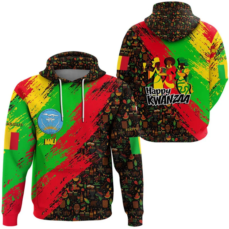 Harajuku 3D Republic-of Mali National Flag Print Hoodies Mali Coat Of Arms Graphic Hooded Sweatshirts Fashion Mens Clothing Tops