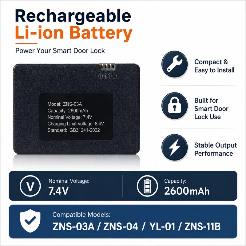 2600-3900MAH ZNS-03A/ZNS-04/YL-01/ZNS-11B/Battery Long-lasting Fingerprint Lock Dedicated Lithium Battery Rechargeable Battery