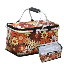 Insulated Cooler Basket 30L Portable Folding Shopping Basket With Handles Reusable Bags For Picnic Beach Outdoor Storage Basket