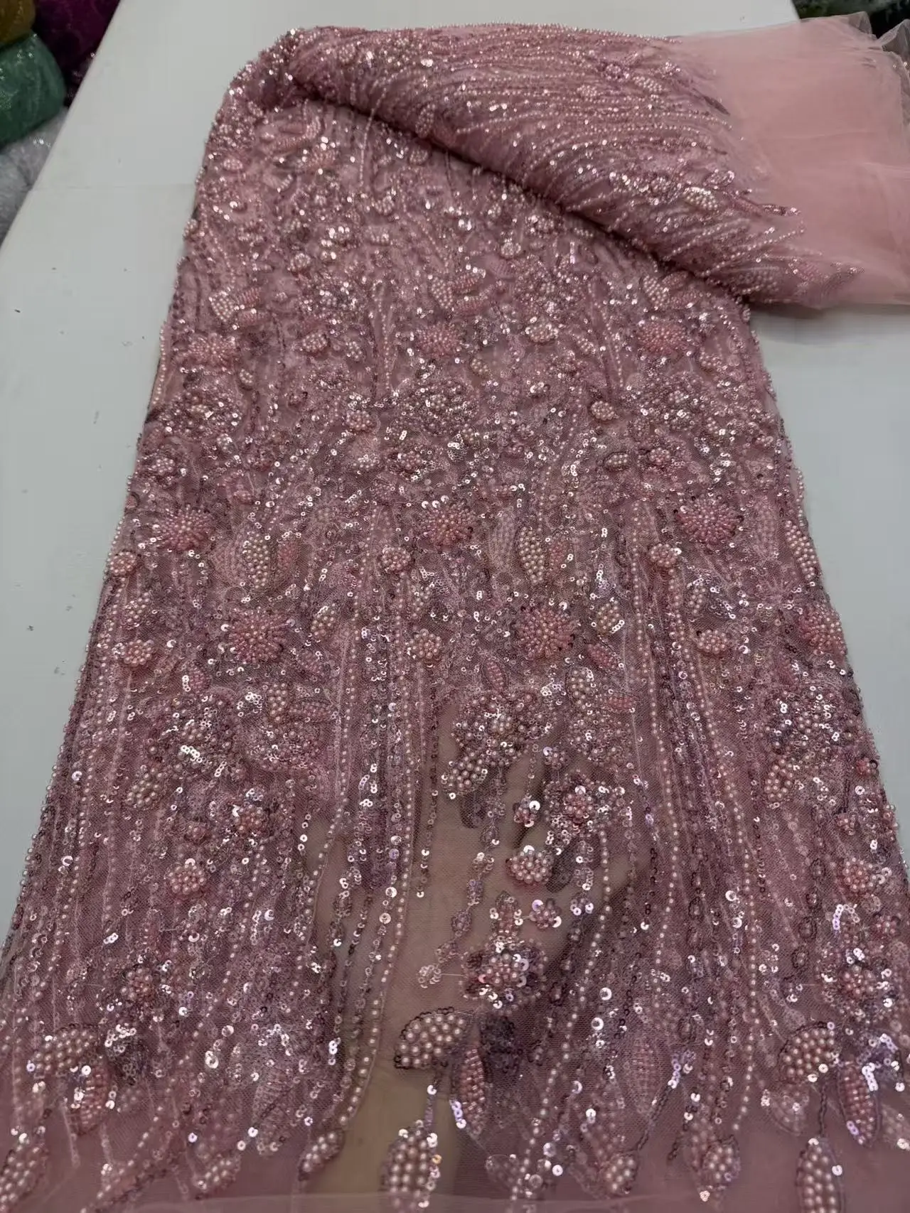 

2026 Latest High Quality African Nigerian With Tulle Sewing Lace Fabric Guipure Embroidery Beads Dresses Sequins 5Yards JY543