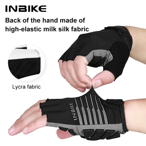 Imagen 2 del producto INBIKE guantes de ciclismo medio dedo Gel antideslizante transpirable guantes de bicicleta MTB guantes deportes al aire libre hombres y mujeres guantes de ciclismo