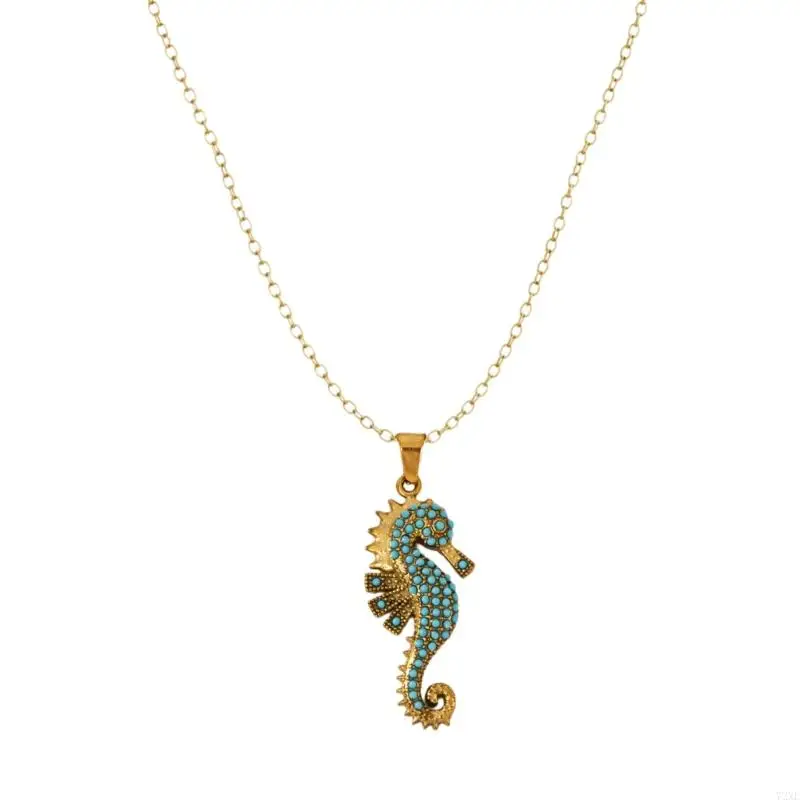 72XE Ocean Inspired Necklace with Stainless Steel Chain, Gold Tone Finish, and Turquoise Accent for Gift Ready Styling
