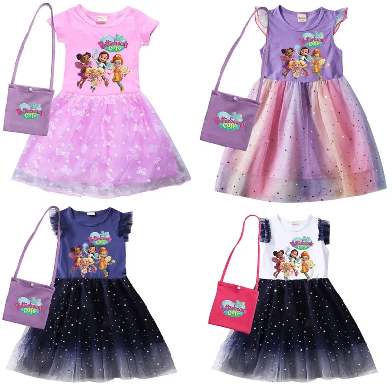 AIAI 2025Butterbeans Cafe Girls Dresses Kids Butterbean Princess Clothess Cosplay Costume Children Fly Sleeve Casual Dress Bag - view 2