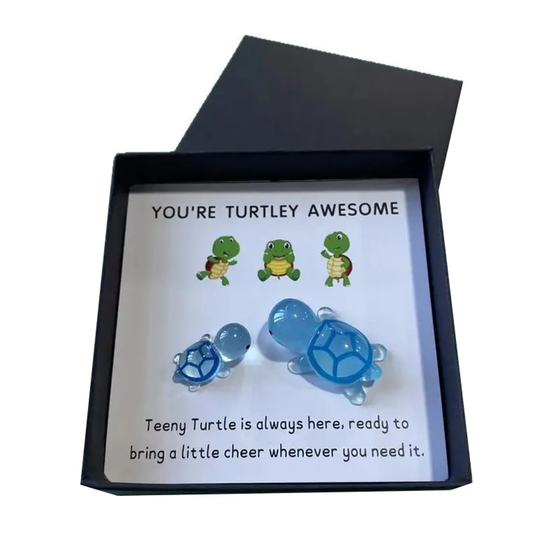 Turtle Gift Box Set You're Turtley Awesome Inspirational Gift With Greeting Card Pocket-Sized Resin Turtles Perfect For Friends