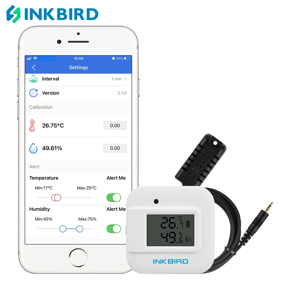 

INKBIRD IBS-TH2 Plus Bluetooth Thermometer&Hygrometer Smart Sensor with External Probe Magnet Notification Alert for Greenhouse