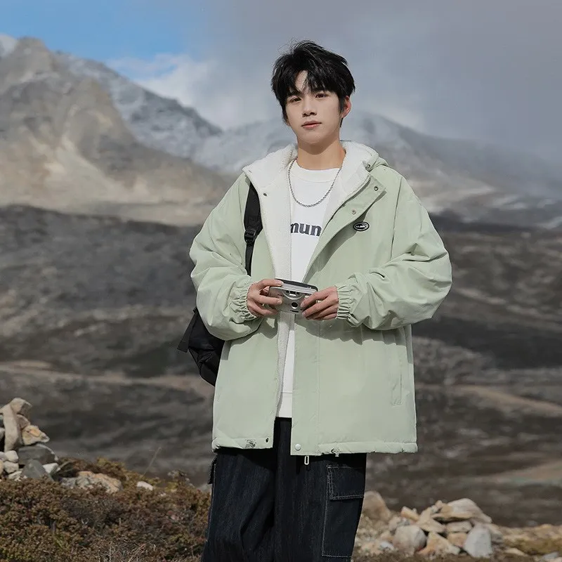 

Мужская утепленная куртка из хлопка с капюшоном из овечьего вельвета, осенне-зимняя, новая, свободного кроя, рабочая одежда, теплая.