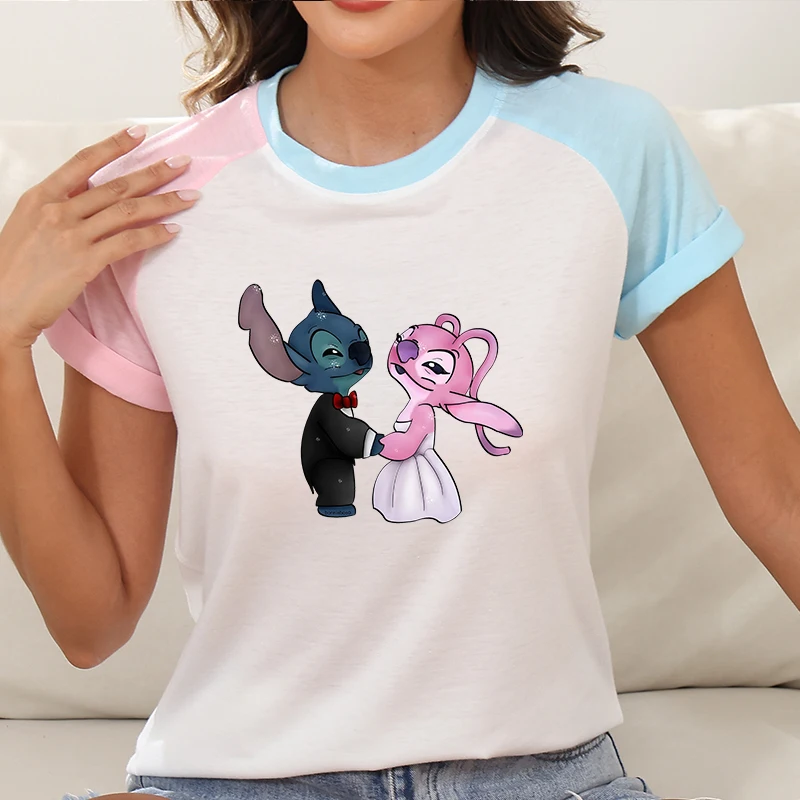 

Large Size Summer Clothes Disney Stitch Ladies Printed Women Custom Y2k T-shirt Tops Cartoon Clothing Tees Trends 2025 New