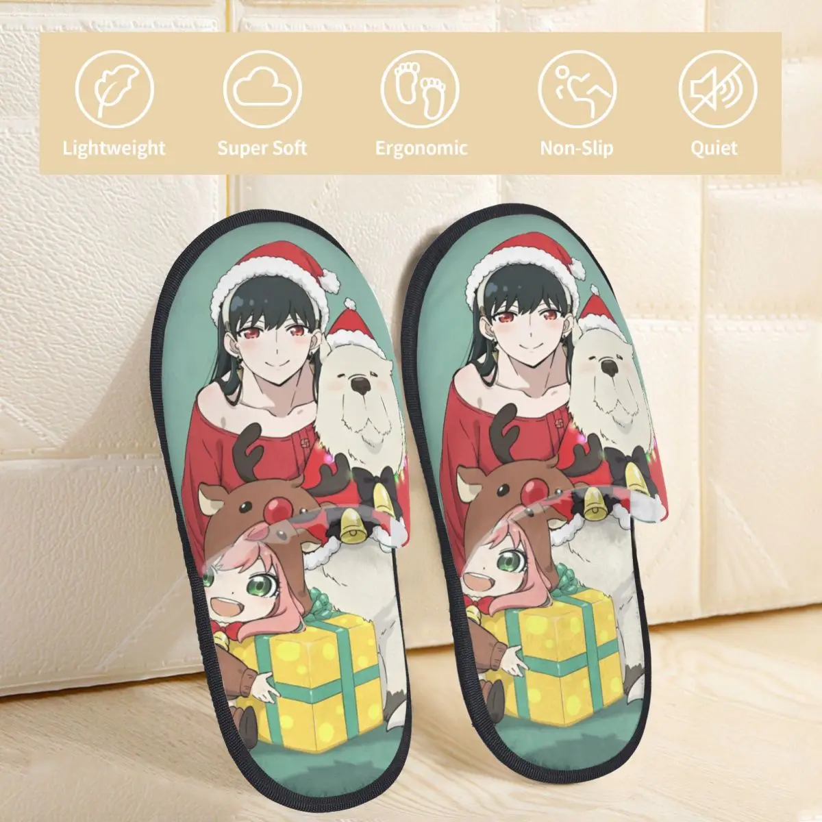 Winter Furry Slippers Spy X Family Christmas With Anime Anya Household Fur Slippers Slides Bedroom Cartoon Soft Non-slip Slides