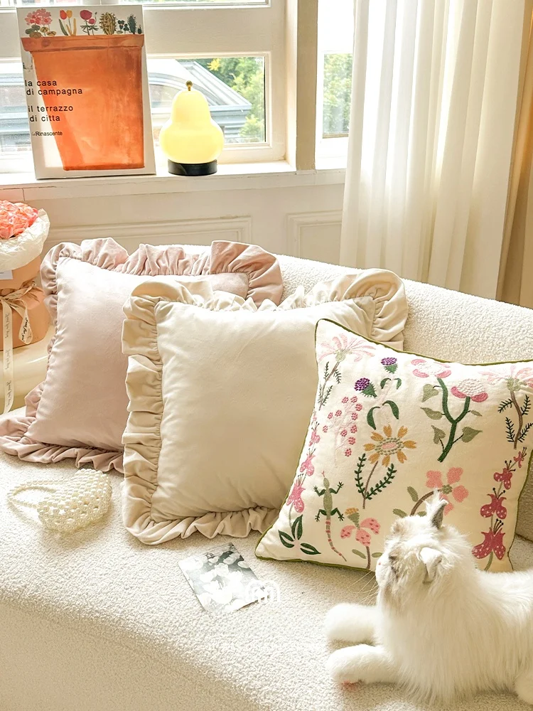 French Style Floral Print Sofa Pillow Backrest Cushion Princess Room Sample Room Living Room Couch Support Removable And Wash...