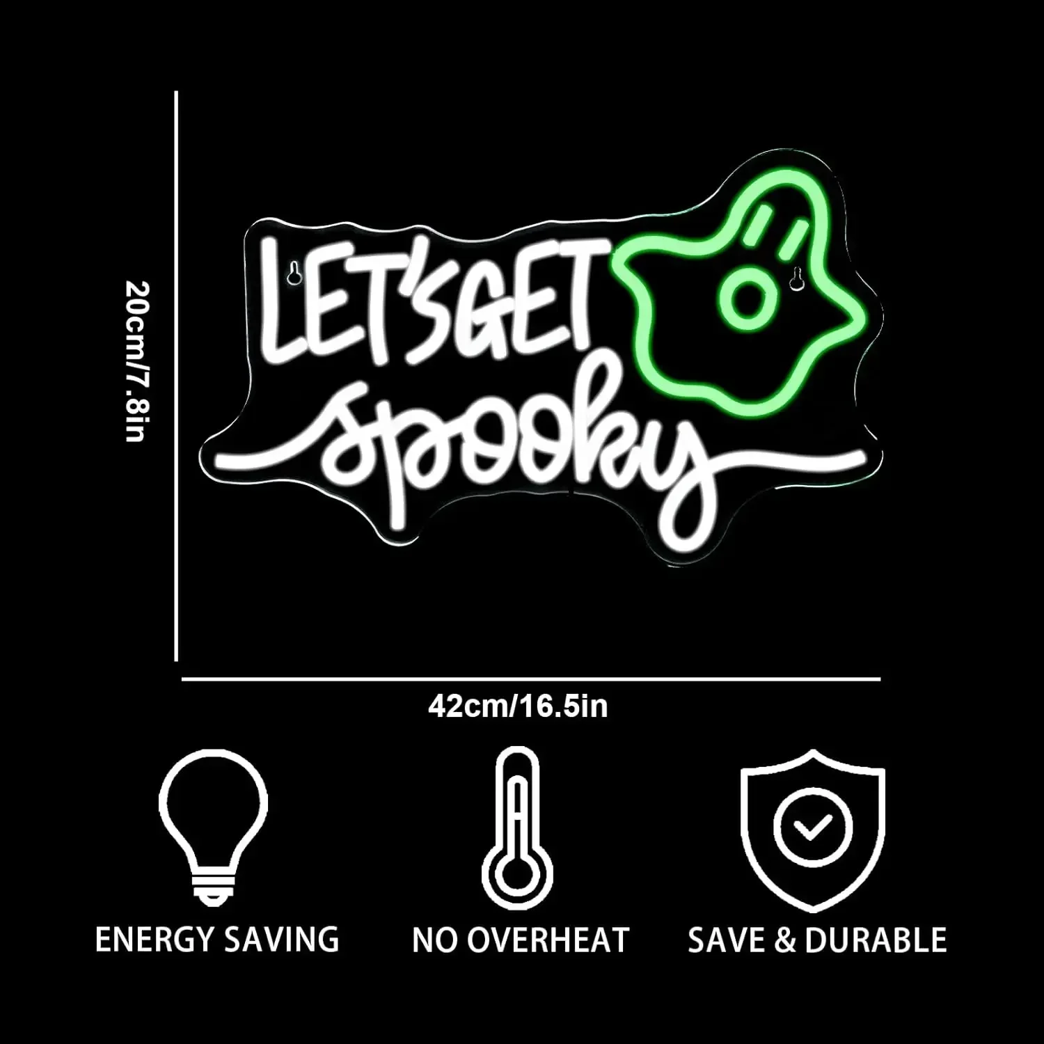 Let's Get Spooky Ghost Neon Sign USB Dimmable Neon Light for Halloween Bakery Window Event Bedroom Home Holiday Party Decor Gift