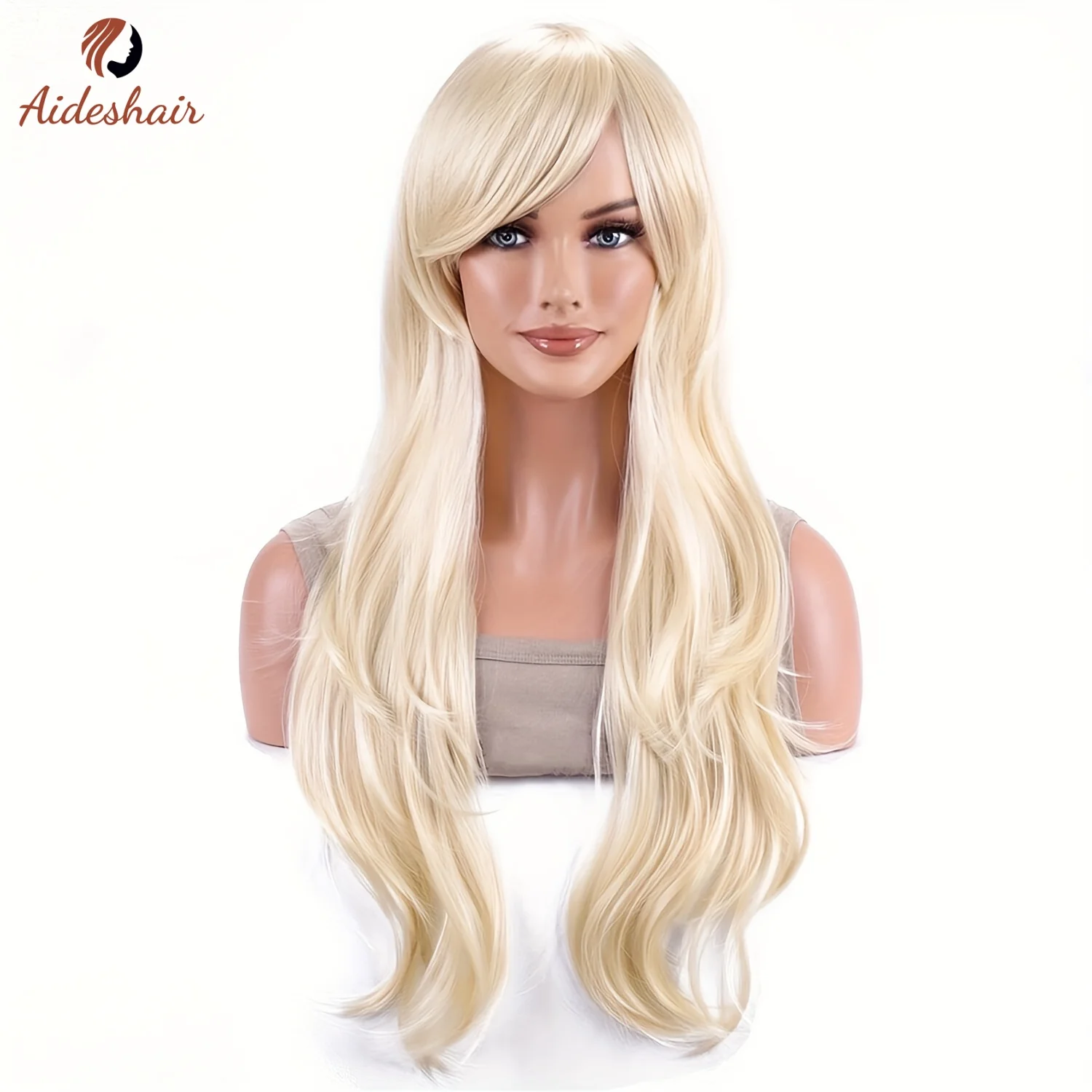 

26-дюймовый золотой синтетический волнистый парик с челкой, сценическое представление с низким содержанием обслуживания и ролевых игр, специализированные накладные волосы для косплея