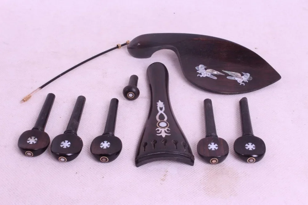 

New 4/4 violin parts ebony Inlay,peg chinrest tailpiece tail gut endpin