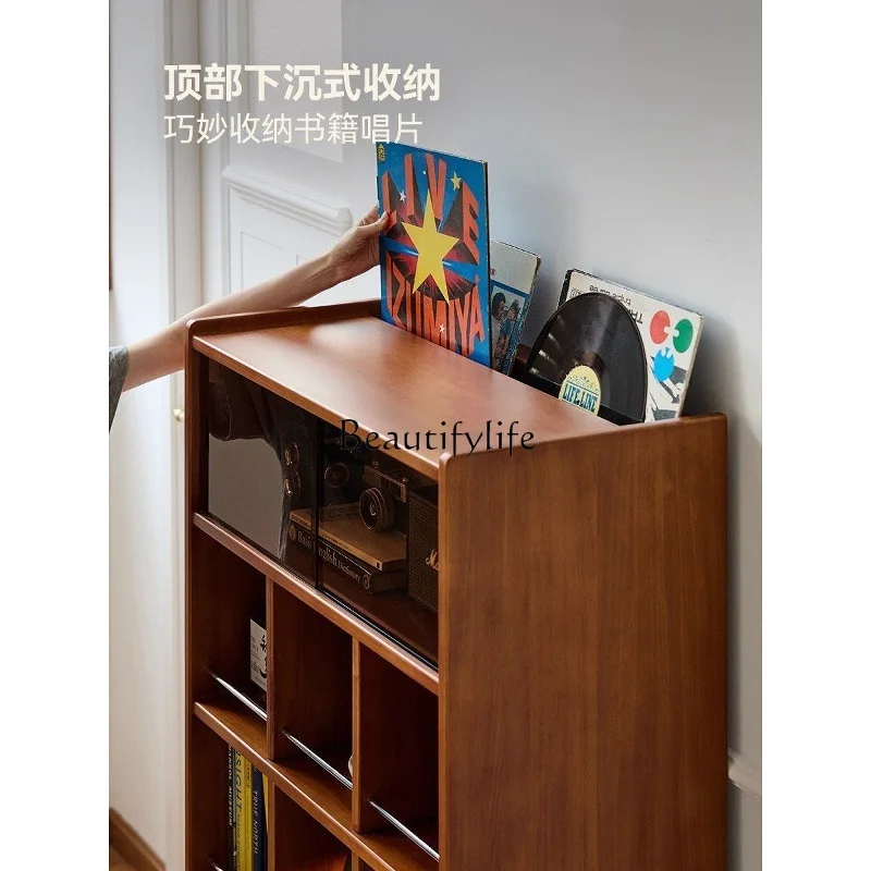 خزانة مجمعة من الخشب الصلب بتصميم عتيق ورف خزانة كتب بباب زجاجي وأرضية جدارية مدمجة #5