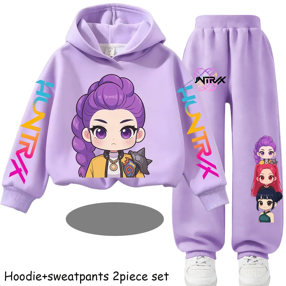 

Детский комплект одежды KPop Demon Hunters: толстовка с капюшоном для мальчиков, повседневная спортивная рубашка и двухцветные мягкие и удобные брюки для девочек