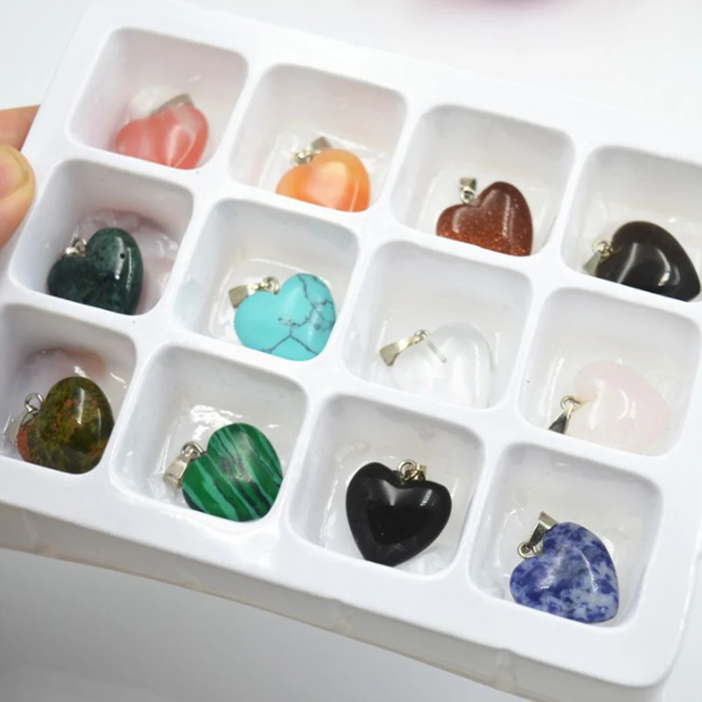 

12Pcs Heart Shape Crystal Charms Natural Stone Pendants Smooth Polished DIY Jewelry Making Beads for Necklaces Bracelets