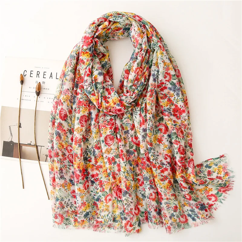 Softchic 100% Polyester Printed Headscarf, Retro ethnic style, Red small floral long scarf, Cotton and linen scarf image 3