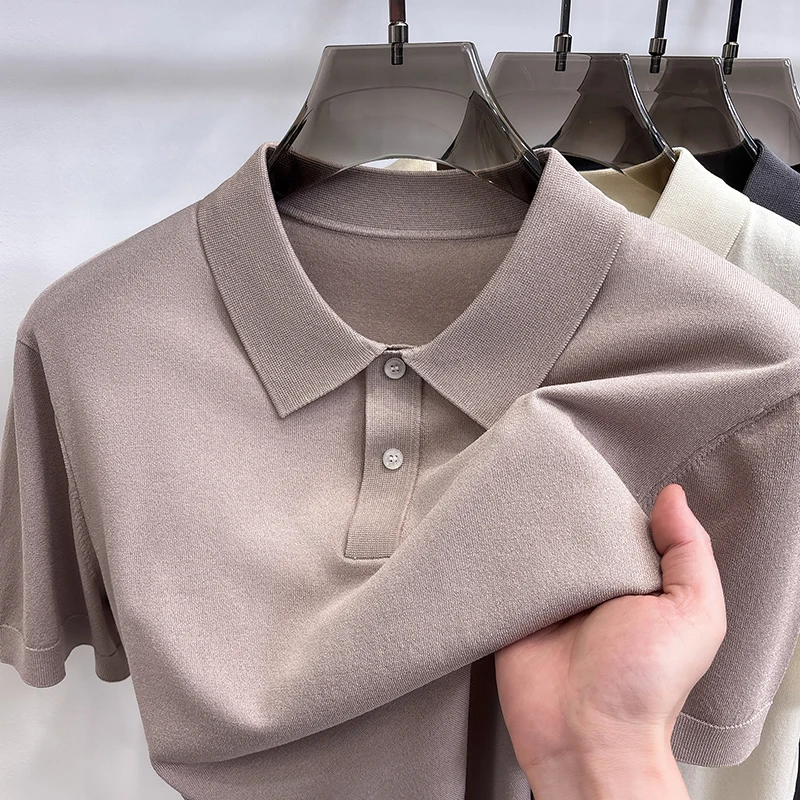 Luxury knitted short sleeve men's Polo shirt new high quality simple solid color soft comfort breathable summer casual T-shirt