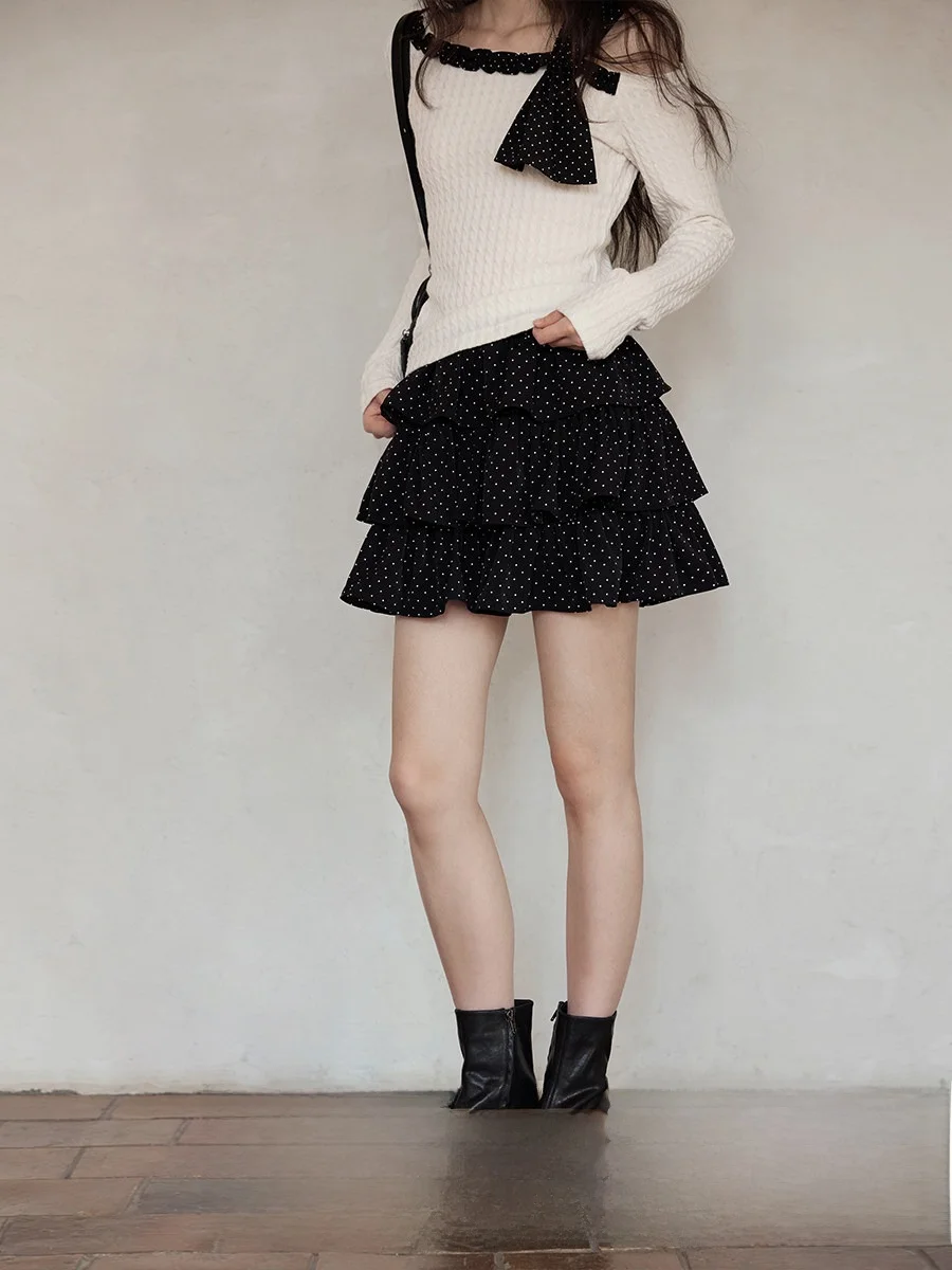 

Юбка Ele Bla в горошек, весна 2026, новинка, дизайн Cake Sle, сенсация, удобная для повседневной носки, с высокой талией, А-силуэт