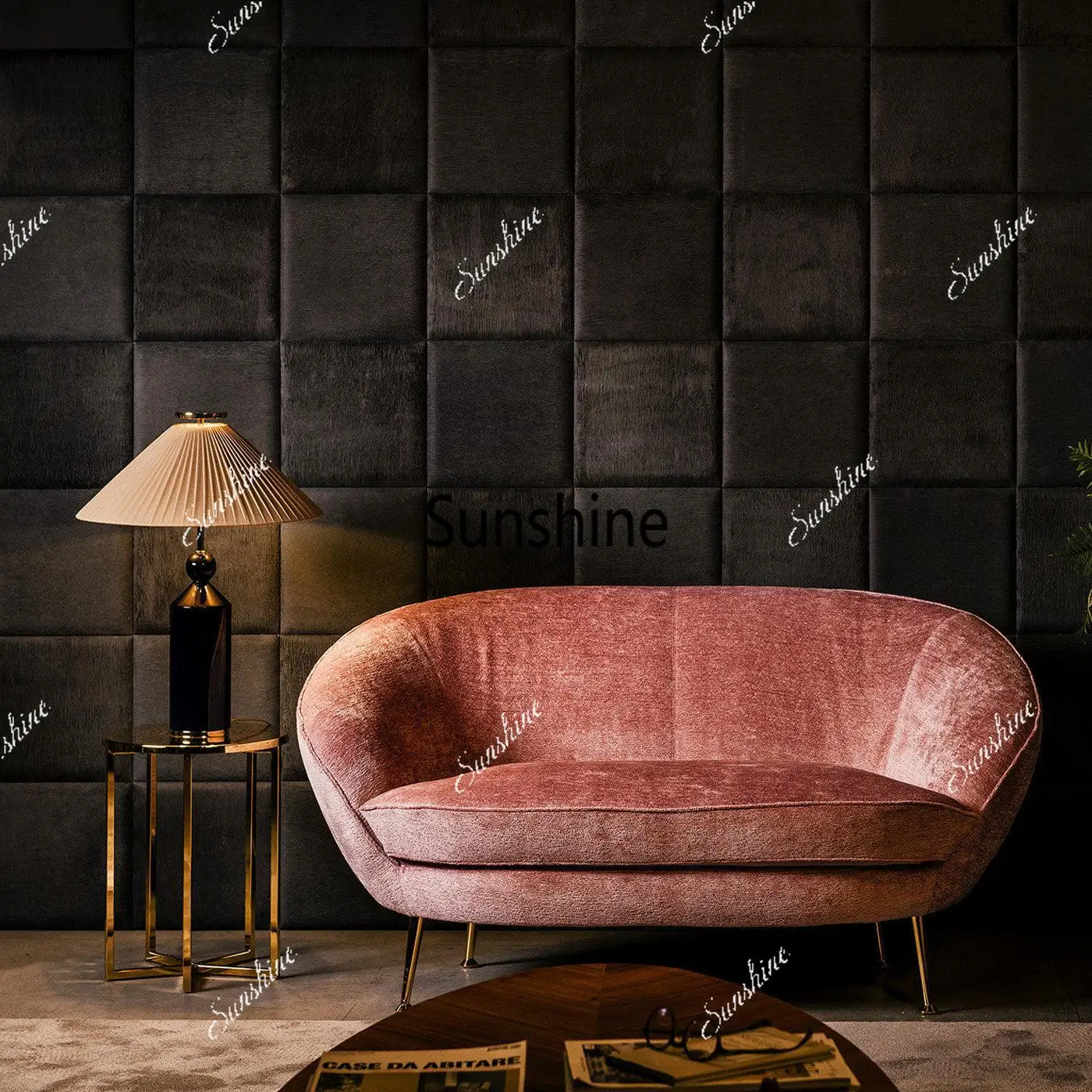 French pink retro three-person straight bed and breakfast apartment sofa