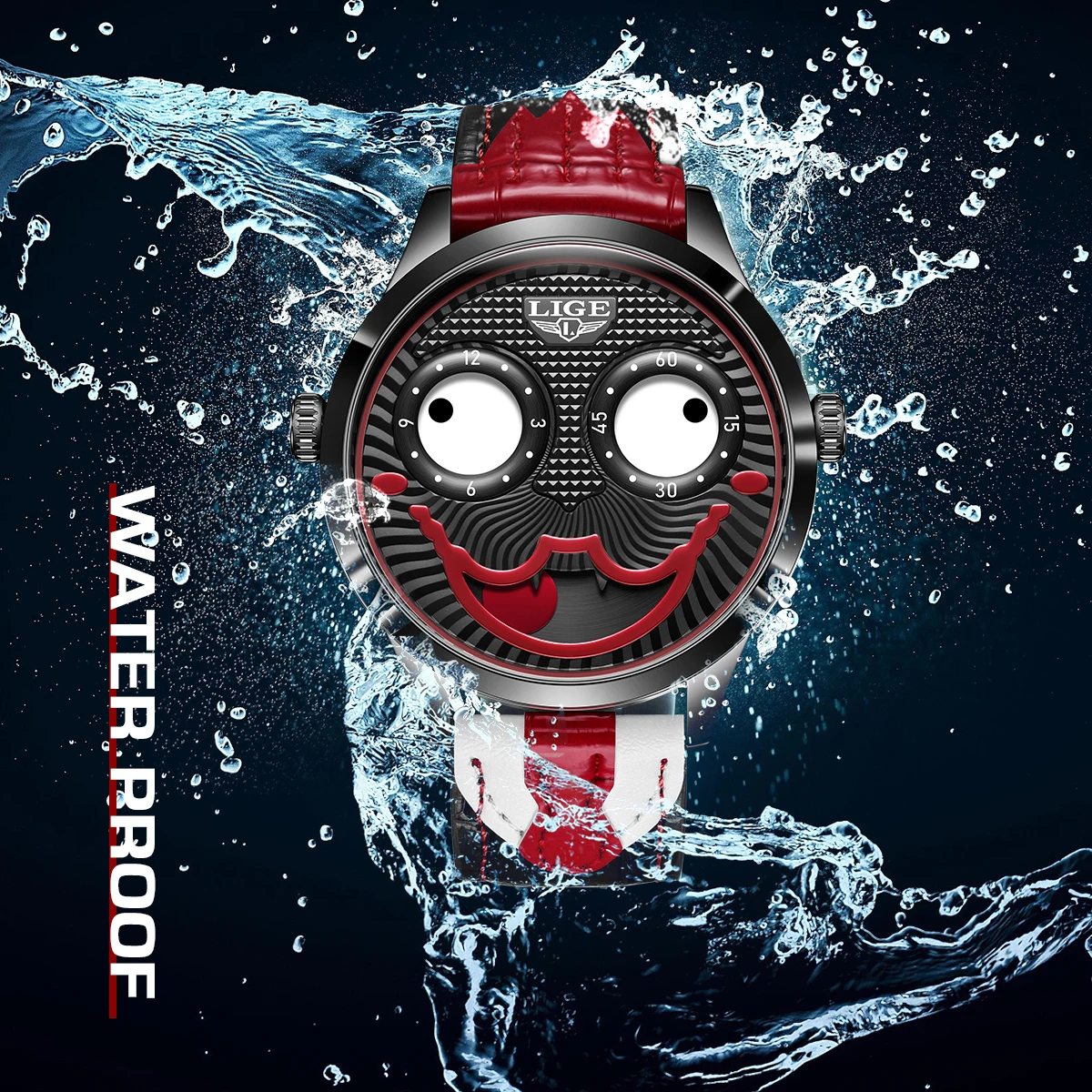 

LIGE Cool Joker Watch Men Classic Men's Clown Watches Fashion Leather Strap Waterproof Quartz Wristwatches For Men Reloj Hombre