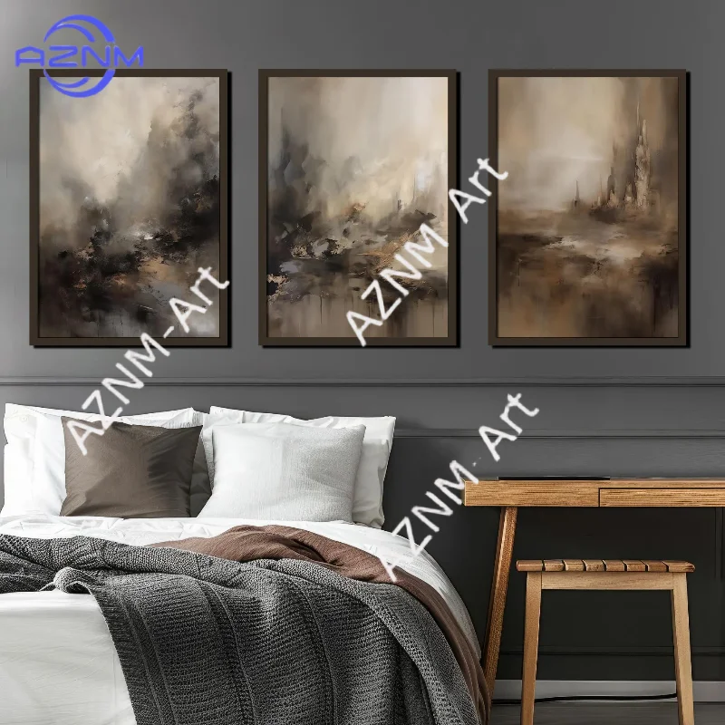 1/3Pcs Luxury Abstract Art Landscape Wall Art,  Minimalist Beige Brown Gold Digital Poster Room, Neutral Mood Tones Home Decor